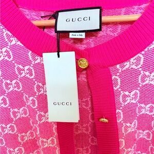 Gucci Fuchsia Knit Cardigan with Gold Button